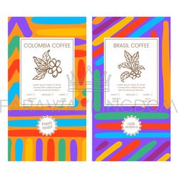 COFFEE PACKAGING BRIGHT LINES Abstract Vintage Template Set