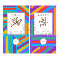 COFFEE PACKAGING BRIGHT SHAPES Abstract Vintage Template Set
