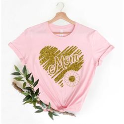 Mom Love heart Shirt,  Glitter Appearance Heart Mom Gift for Wife, Mama Shirt, First Mother's Day, Gifts for Women mothe