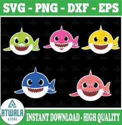 5 Family Sharks Character SVG,Png,Shark's friends svg, Pink Fong svg, Family shark svg, dxf, eps files