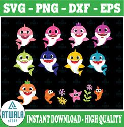 9 Family Sharks Character SVG With Friends bundle SVG,Png,Shark's friends svg, Pink Fong svg, Family shark svg, dxf, eps