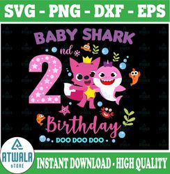 Shark 2nd Birthday Svg, Girl Birthday Shark Svg Dxf Eps, Girl Second Birthday Clipart, Two Year Old, Baby, Shark, 2nd Bi