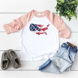 Vintage USA Baby Bodysuit, 4th of July Youth Shirt, American Flag Tshirt, USA Map Graphic Tees, Patriotic Onesie, Vetera