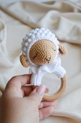 White sheep crochet rattle gift for newborn or pregnant gift