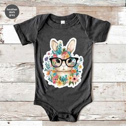 floral easter toddler shirt, cute bunny onesie, kids easter gifts, kids easter bunny tees, easter baby girl bodysuit, ra