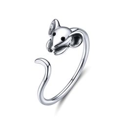 Mouse ring, Sterling silver, Size 6 - 8 US, Adjustable statement jewelry, Rat rings