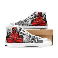 deadpool high canvas shoes for fan, women and men, deadpool sneaker, deadpool marvel sneaker, deadpool shoes, deadpool