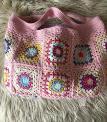 Crochet Granny Square Bag, Summer Bag Tote, Crochet Patchwork Bag, Rainbow Square Crochet Bag