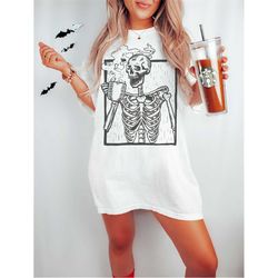Skeleton Drinking Coffee Tee, Death Before Decaf T-shirt, Boho Tee, Vintage Inspired T-shirt, Comfort Colors T-shirt, Ov