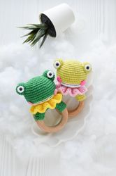Crochet baby rattle little frog cute baby shower gift