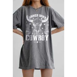simmer down cowboy tee, cowboy graphic tee, vintage inspired graphic tee, unisex tee, comfort colors graphic tee, size u