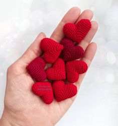 Decorative soft hearts, Red hearts, Pink hearts, Rainbow hearts, Crochet heart, Photo props, Little Valentine hearts