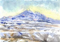 ORIGINAL WATERCOLOR PAINTING Mountain landscape Artwork 6x8 hand painting Elbrus