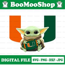 Baby Yoda with Miami Hurricanes Football PNG,  Baby Yoda png, NCAA png, Digital Download