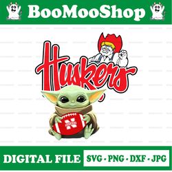 Baby Yoda with Nebraska Huskers Football PNG,  Baby Yoda png, NCAA png, Digital Download,printing DTG printing