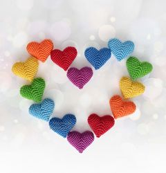 Small crocheted hearts, Rainbow hearts, Red hearts, Pink hearts, Handmade soft Valentine hearts, Photo props.