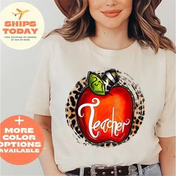 teacher shirt, back to school shirt, leopard teacher shirt, teacher gift, back to school gift, apple teacher tee, teache