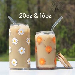 Glass Coffee Cup, Beer Glass Cup, Floral Glass Can, Soda Glass Cup, Glass  Tumbler, Iced Coffee Glass, Cute Glass Cup 