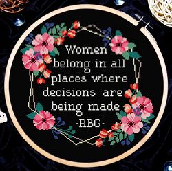 Quote cross stitch pattern, Women belong everywhere decisions are made, Ruth Bader Ginsburg,Digital PDF