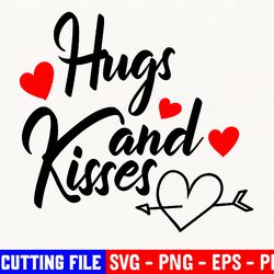 Hugs And Kisses Svg, Valentine's Day Svg, Kiss Svg, Hug Svg, Love Svg, Digital Cut File, Heart Svg, Valentine's Svg
