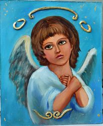 The tenderness of an angel, painting and molding elements. Original creativity
