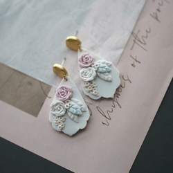 Handmade lightweight mini rose flower teardrop pattern polymer clay dangle earrings