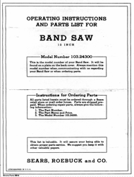 SEARS band saw 12 inch operating instructions manual 103.24300