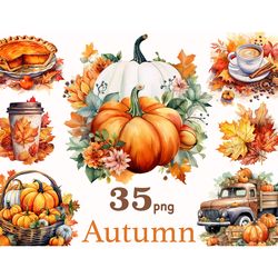 Watercolor Autumn Clipart PNG | Cozy Fall Illustration Set