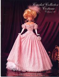 barbie doll clothes crochet patterns-1896 court presentation gown-collector costume vintage pattern pdf instant download