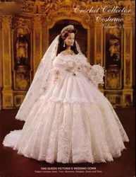 barbie doll clothes crochet patterns - 1840 queen victoria's wedding gown- collector costume vintage pattern digital pdf