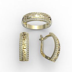 3d model of a jewelry ring and earrings for printing. Engagement ring and earrings. 3d printing