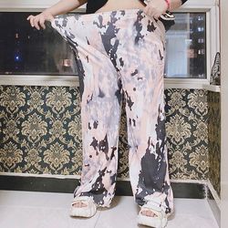 Ice silk wide-leg pants tie-dye anti-mosquito casual pants extra large size women's pants