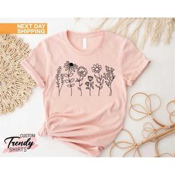 Wildflower Shirt, Womens Tshirts, Gift for Women, Floral Shirt, Botanical Shirt for Women, Flower Shirt, Mom Birthday Gi