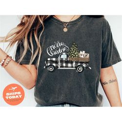 Buffalo Plaid Truck Shirt, Merry Christmas Shirt, Cute Christmas Shirt, Holiday Shirt, Buffalo Plaid Christmas Truck Shi