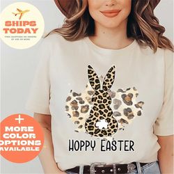 Hoppy Easter Shirt, Easter Bunny Shirt, Christian Easter Leopard Rabbit Tshirt, Cute Easter Shirt, Easter Matching Shirt