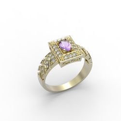 3d model of a jewelry ring with a large gemstone for printing. Engagement ring. 3d printing