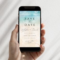 Electronic Beach Wedding Save The Date Invitation, Beach Save The Date Evite Template, Digital Beach Wedding Save Date