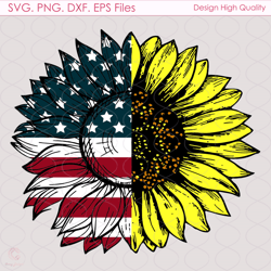 Sunflower American Flag Svg, Fourth Of July Svg, Sunflower Svg, American Flag Sv