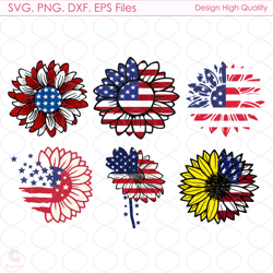 American Flag Sunflower Bundle Svg, 4th Of July Svg, Patriotic Sunflower Svg, Su