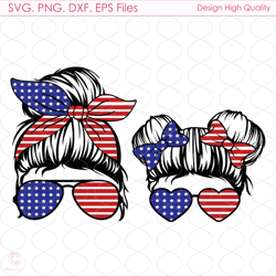 American Flag Messy Bun Girls Svg, Independence Svg, Fourth Of July Svg, Messy B