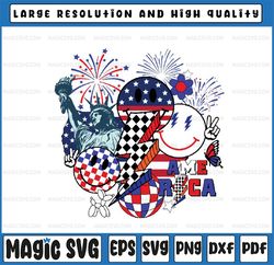 Retro 4th of July png, 4th of July sublimation design, retro smiley face png, America lightning bolt png, Independence D