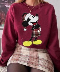 Retro Mickey Mouse Red Plaid Santa Hat Sweatshi