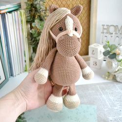 Crochet Horse, stuffed horse, horse pony toy, farmhouse decor, ranch decor