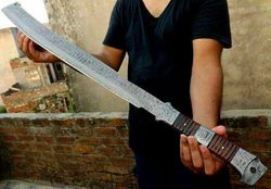 New Custom Handmade Damascus Steel Hunting Dragon Sword with leather Sheet