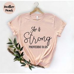 She Is Strong Shirt, Best Christian Shirts, Jesus Shirt, Bible Quotes, Church Quotes, Faith Shirt, Religious Shirt, Insp