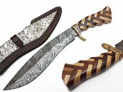 EC HAND MADE DAMASCUS STEEL BOWIE KNIFE | HUNTING KNIFE WOOD HANDLE