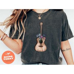 Guitar Shirt, Guitar Player Shirt, Floral Shirt, Gift for Guitarist, Guitarist T-Shirt, Guitar Player Gift, Plectrum Gui