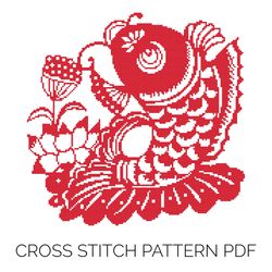 Traditional Art Prosperous Fish Cross Stitch Pattern - Easy Cross Stitch - DMC Floss - Cushion Design - Wall Decor