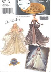Simplicity 5713 Wedding gown - 15-1/2 inch (39.5 cm) doll clothes sewing patterns - Vintage pattern PDF Instant download