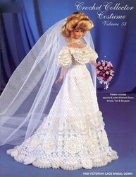 barbie doll clothes crochet patterns - 1903 victorian lace bridal gown - collector costume vintage pdf instant download